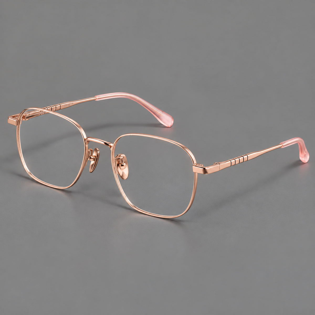 Soft square titanium glasses with a raised bridge and engraved temple bands — Rose Gold — Main view [CINILY-JD2026-88061-C5]