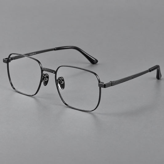Geometric square titanium glasses with a textured bridge and fine temple grooves — Black — Main view [CINILY-JD2026-88062-C1]