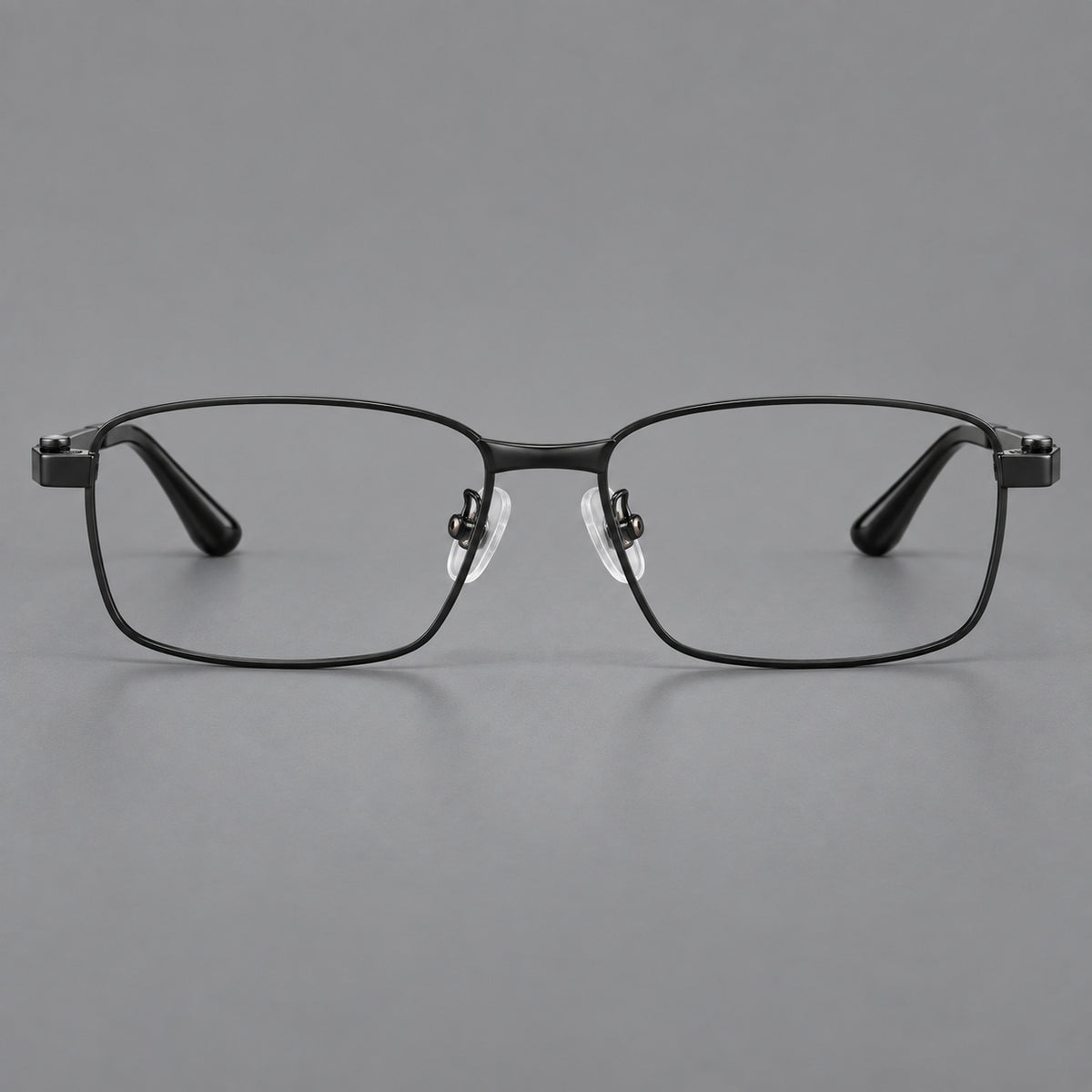 Wide rectangular titanium glasses with a broad bridge and rounded hinge caps — Black — Front view [CINILY-JD2026-88063-C1]