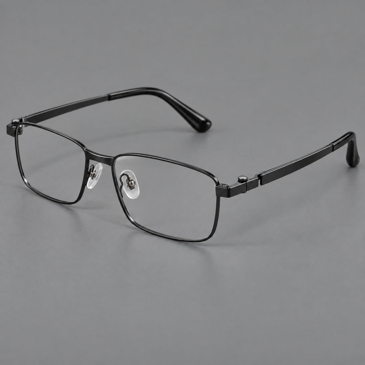 Wide rectangular titanium glasses with a broad bridge and rounded hinge caps — Black — Main view [CINILY-JD2026-88063-C1]
