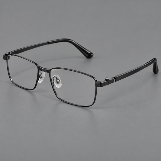 Wide rectangular titanium glasses with a broad bridge and rounded hinge caps — Black — Main view [CINILY-JD2026-88063-C1]