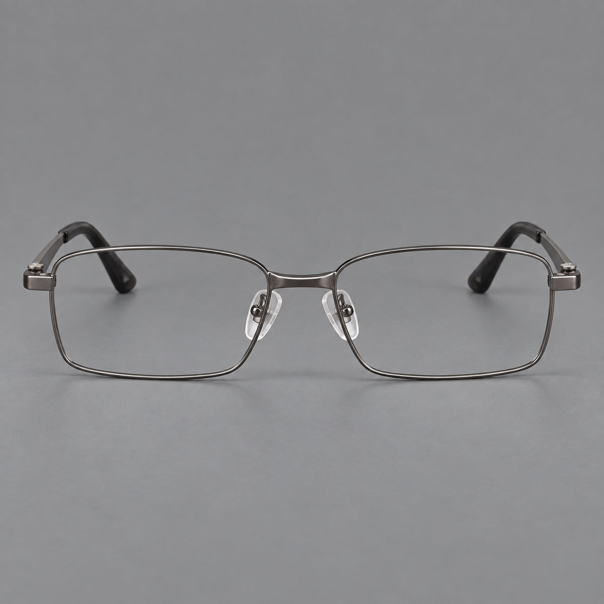 Wide rectangular titanium glasses with a broad bridge and rounded hinge caps — Gunmetal — Front view [CINILY-JD2026-88063-C2]