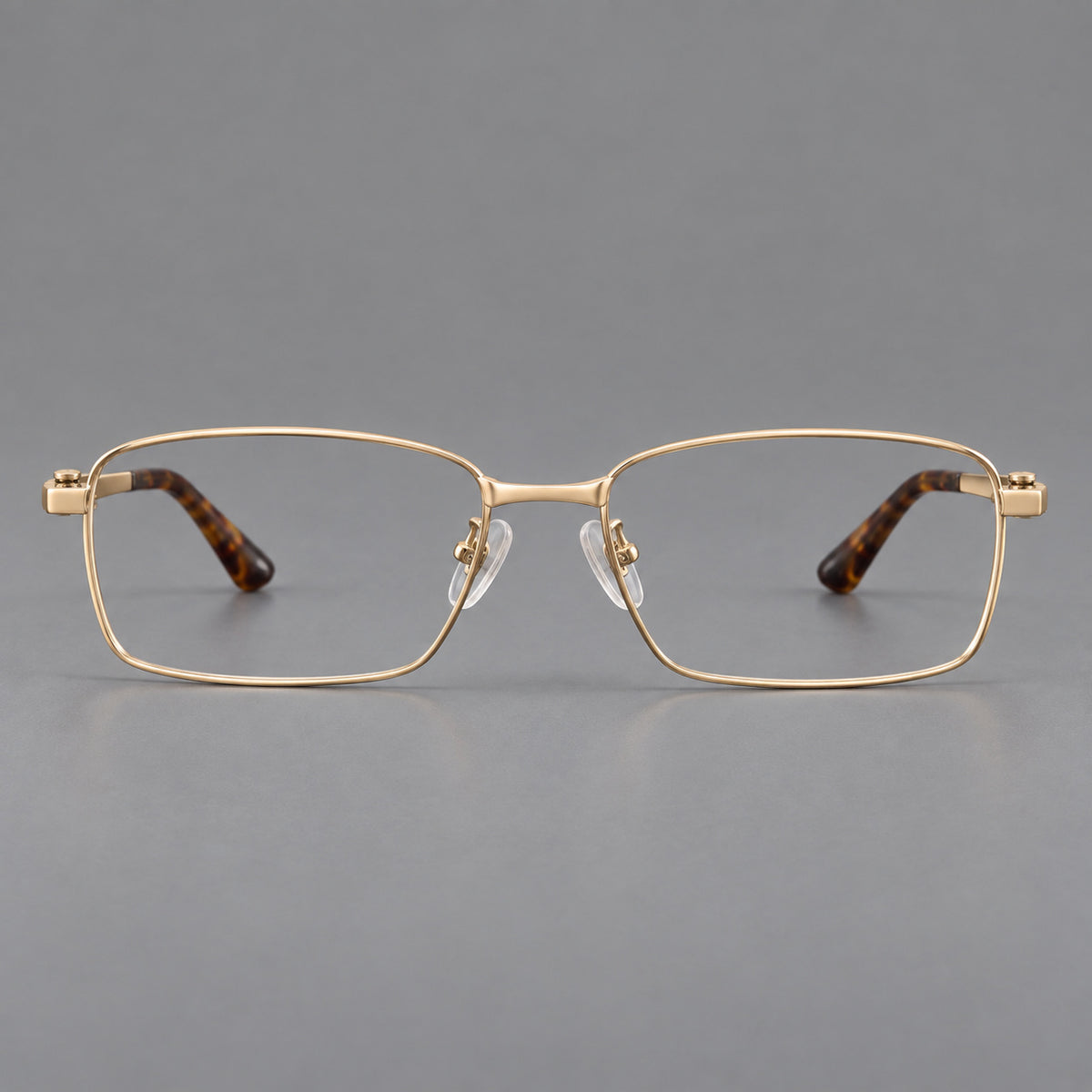 Wide rectangular titanium glasses with a broad bridge and rounded hinge caps — Gold — Front view [CINILY-JD2026-88063-C3]
