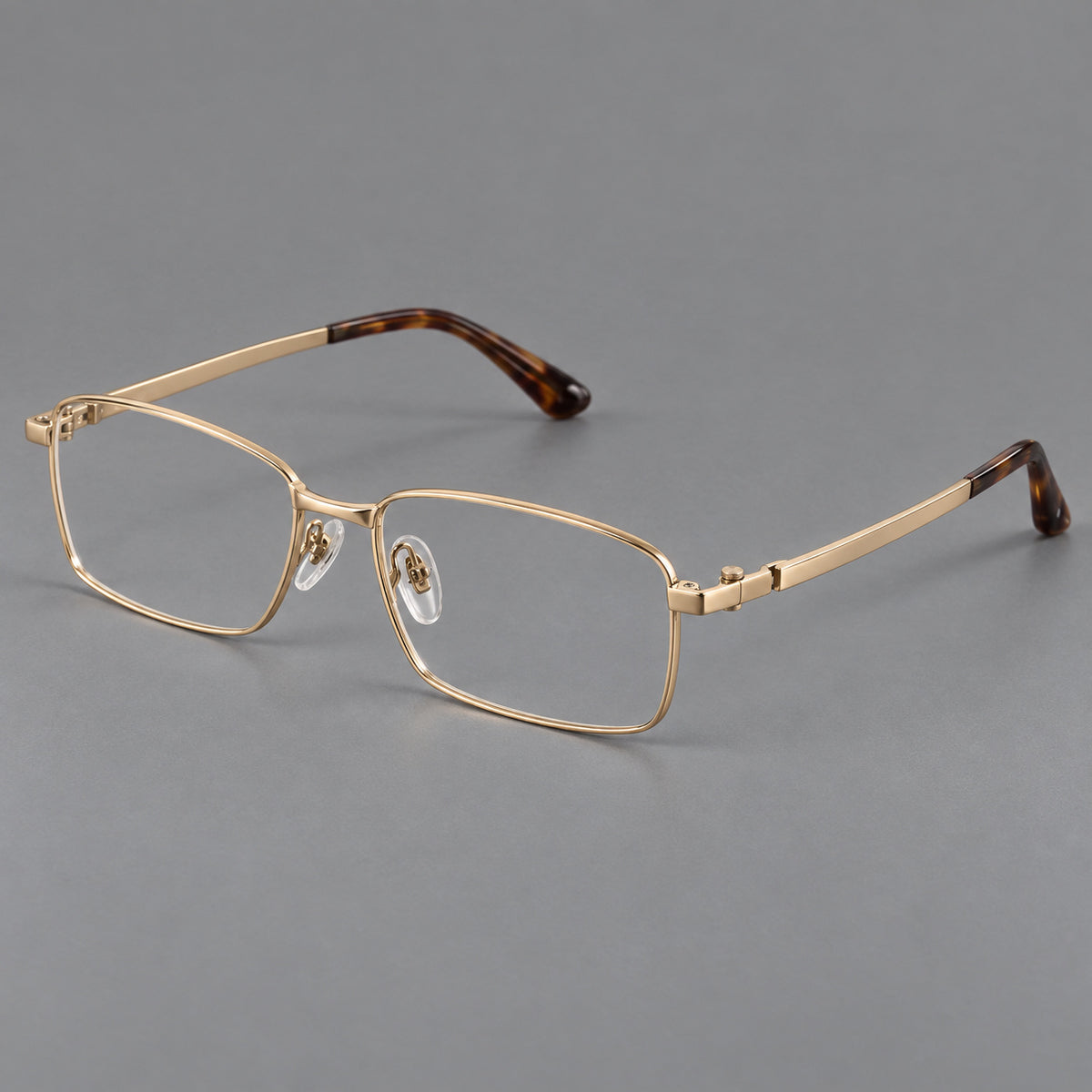 Wide rectangular titanium glasses with a broad bridge and rounded hinge caps — Gold — Main view [CINILY-JD2026-88063-C3]