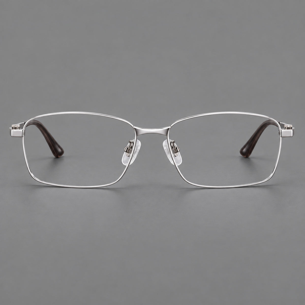 Wide rectangular titanium glasses with a broad bridge and rounded hinge caps — Silver — Front view [CINILY-JD2026-88063-C4]