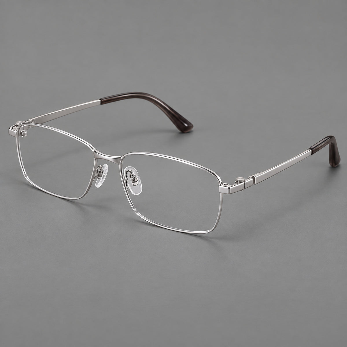 Wide rectangular titanium glasses with a broad bridge and rounded hinge caps — Silver — Main view [CINILY-JD2026-88063-C4]