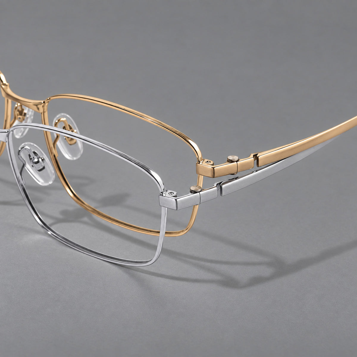 Wide rectangular titanium glasses with a broad bridge and rounded hinge caps — 88063 — Frame details [JD2026-88063]