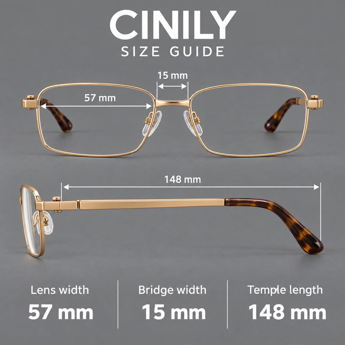 Wide rectangular titanium glasses with a broad bridge and rounded hinge caps — 88063 — Size guide [JD2026-88063]