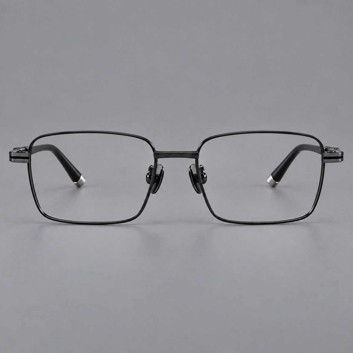Rectangular titanium glasses with inset corner lines and metal capped temple tips — Black — Front view [CINILY-JD2026-88065-C1]