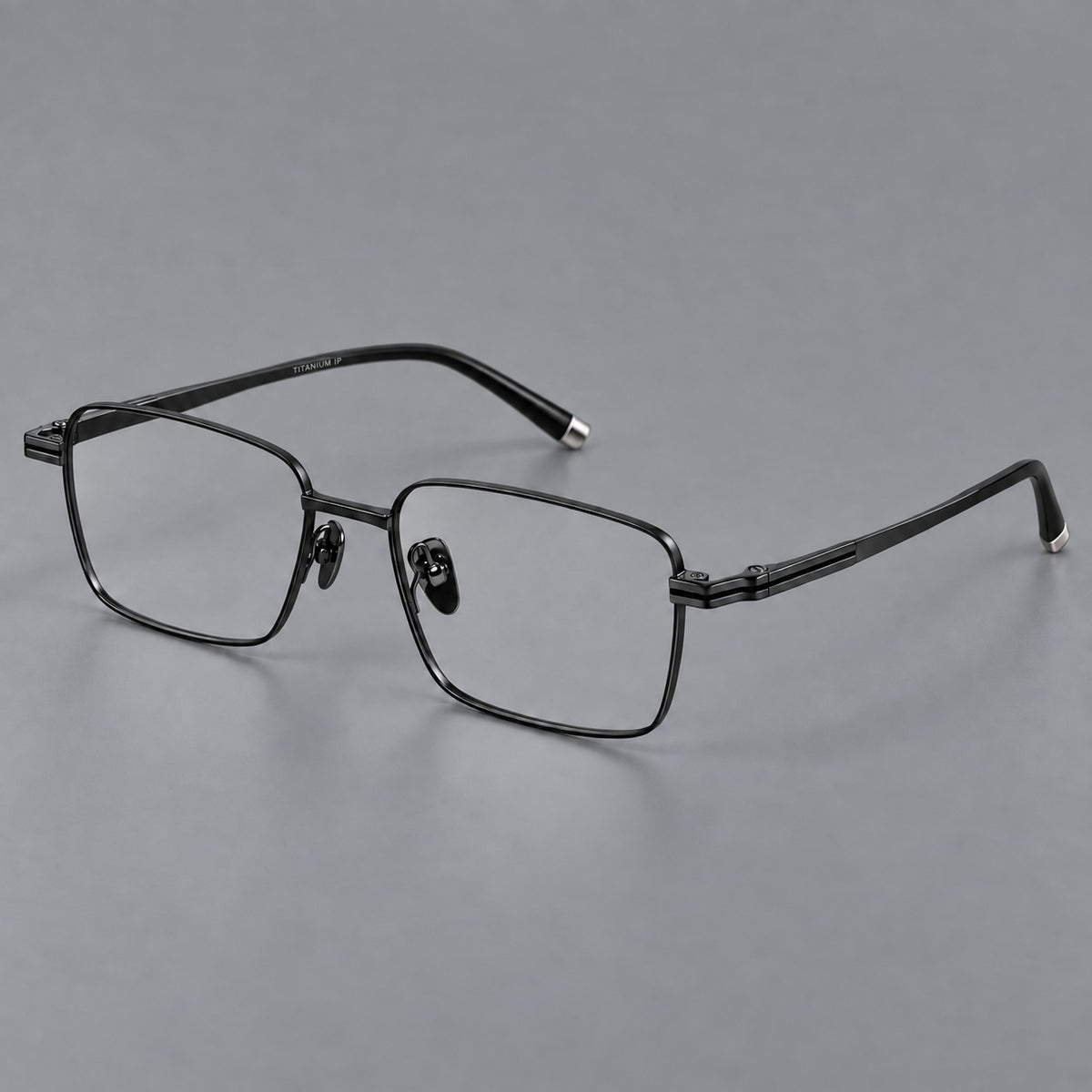 Rectangular titanium glasses with inset corner lines and metal capped temple tips — Black — Main view [CINILY-JD2026-88065-C1]