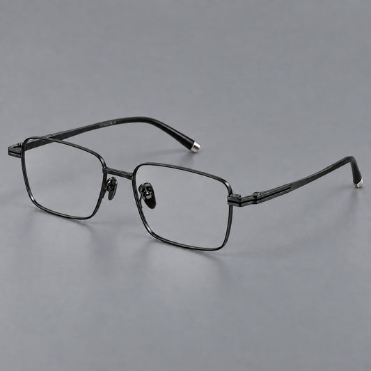 Rectangular titanium glasses with inset corner lines and metal capped temple tips — Black — Main view [CINILY-JD2026-88065-C1]