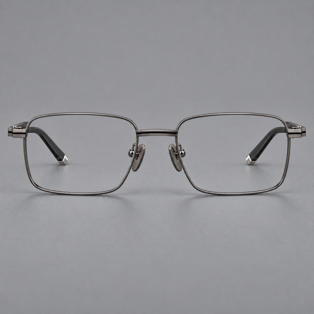 Rectangular titanium glasses with inset corner lines and metal capped temple tips — Gunmetal — Front view [CINILY-JD2026-88065-C2]