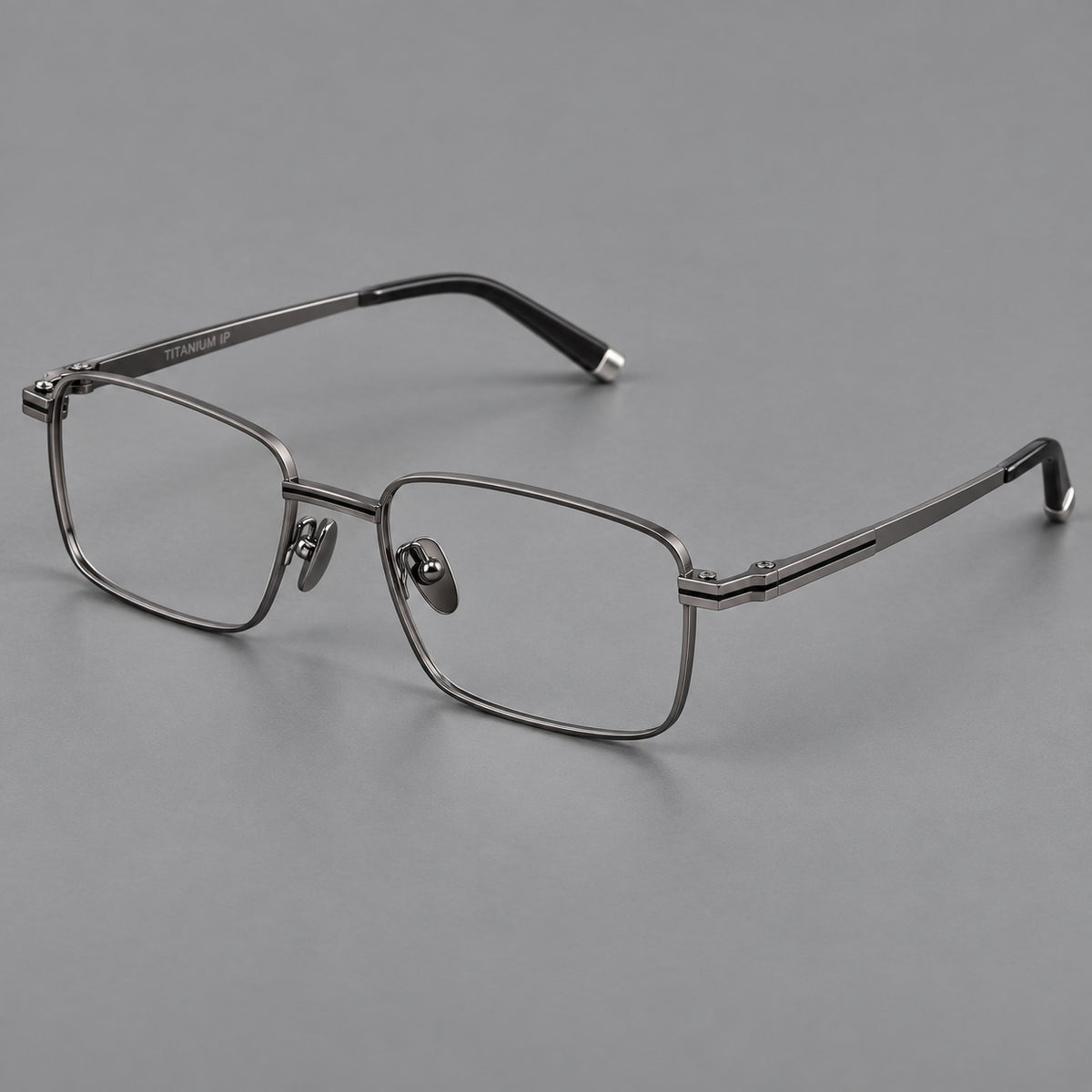 Rectangular titanium glasses with inset corner lines and metal capped temple tips — Gunmetal — Main view [CINILY-JD2026-88065-C2]