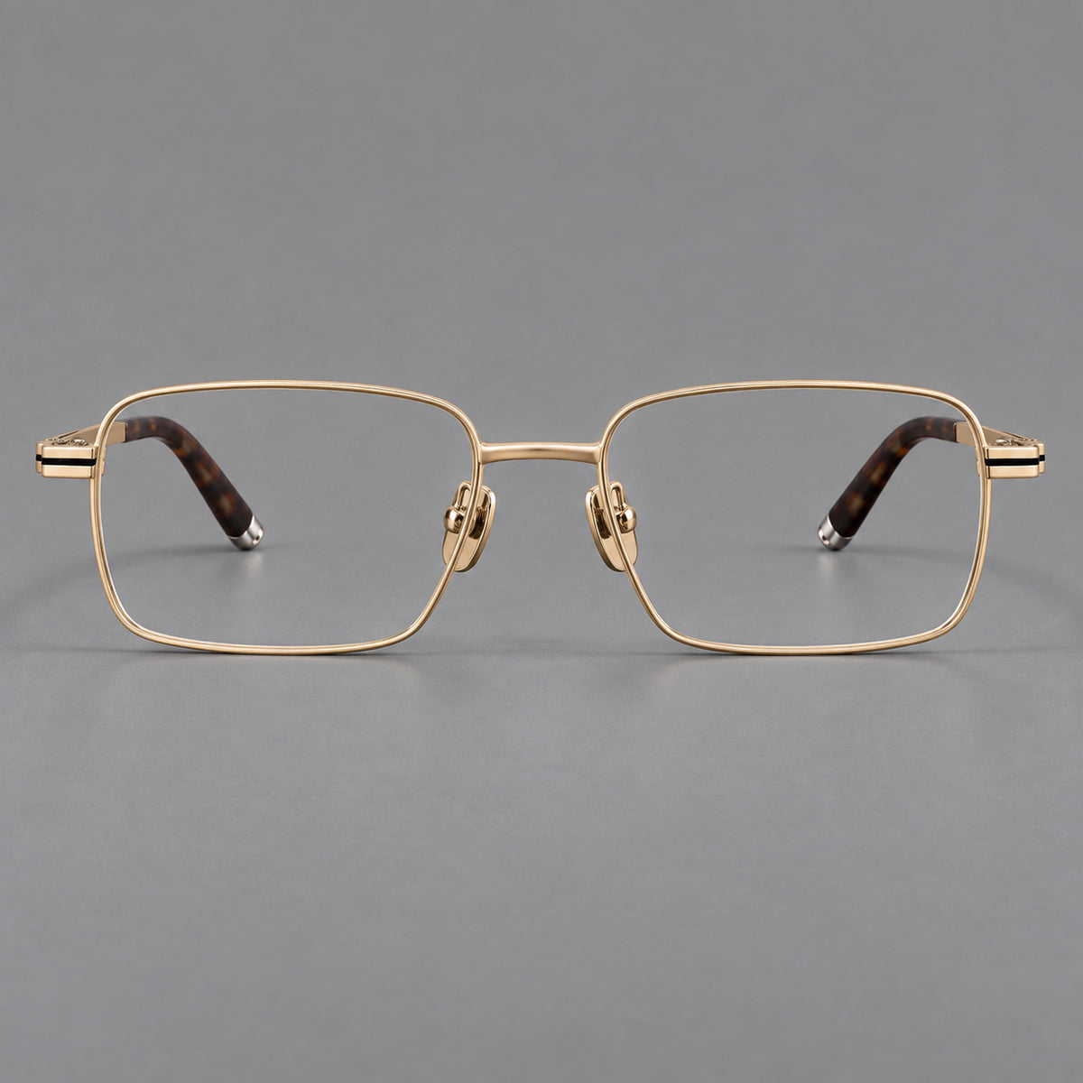 Rectangular titanium glasses with inset corner lines and metal capped temple tips — Gold — Front view [CINILY-JD2026-88065-C3]