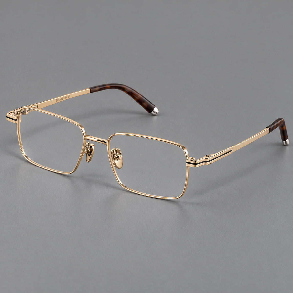 Rectangular titanium glasses with inset corner lines and metal capped temple tips — Gold — Main view [CINILY-JD2026-88065-C3]