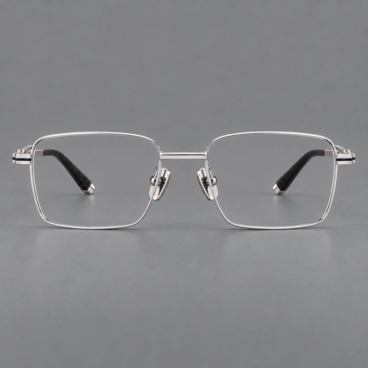 Rectangular titanium glasses with inset corner lines and metal capped temple tips — Silver — Front view [CINILY-JD2026-88065-C4]