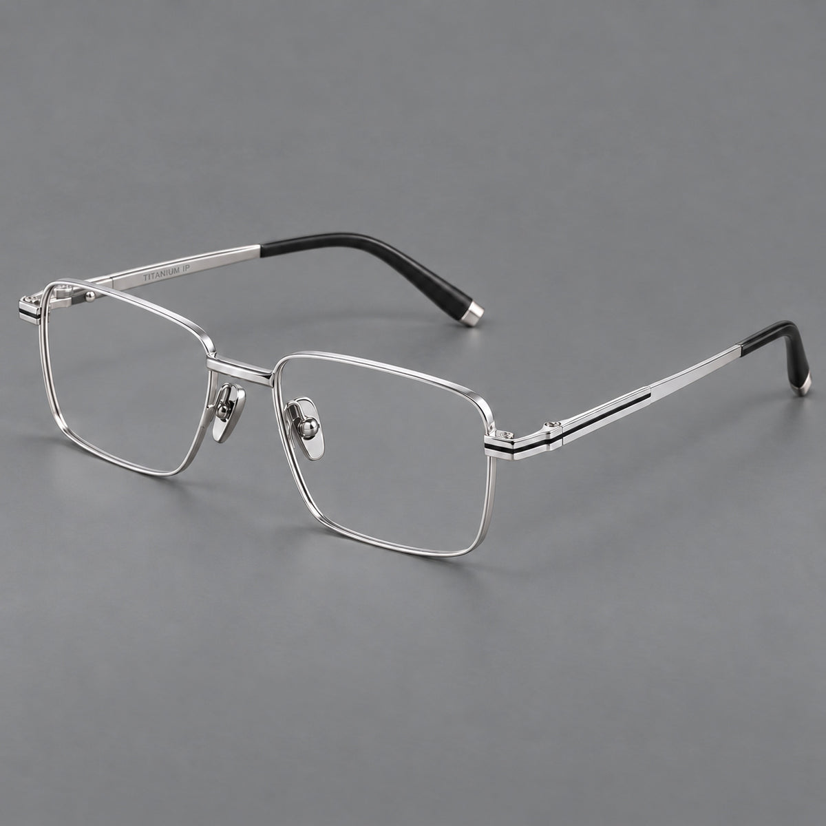Rectangular titanium glasses with inset corner lines and metal capped temple tips — Silver — Main view [CINILY-JD2026-88065-C4]