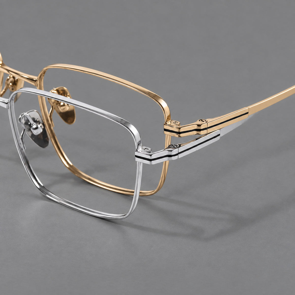 Rectangular titanium glasses with inset corner lines and metal capped temple tips — 88065 — Frame details [JD2026-88065]