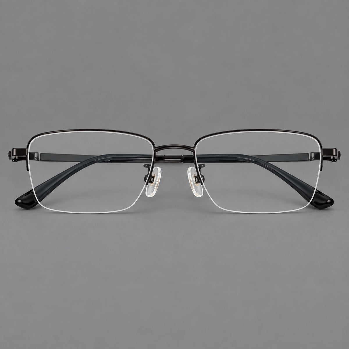 Half frame titanium glasses with rectangular lenses and rounded hinge details — Black — Front view [CINILY-JD2026-88066-C1]