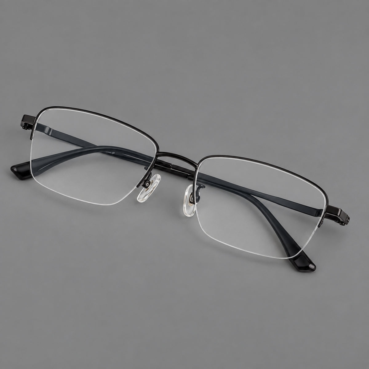 Half frame titanium glasses with rectangular lenses and rounded hinge details — Black — Main view [CINILY-JD2026-88066-C1]
