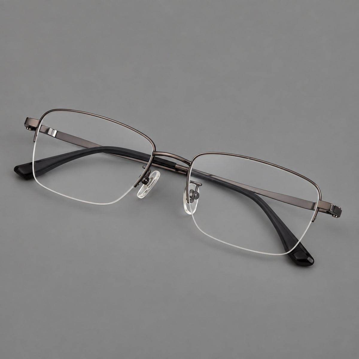 Half frame titanium glasses with rectangular lenses and rounded hinge details — Gunmetal — Main view [CINILY-JD2026-88066-C2]
