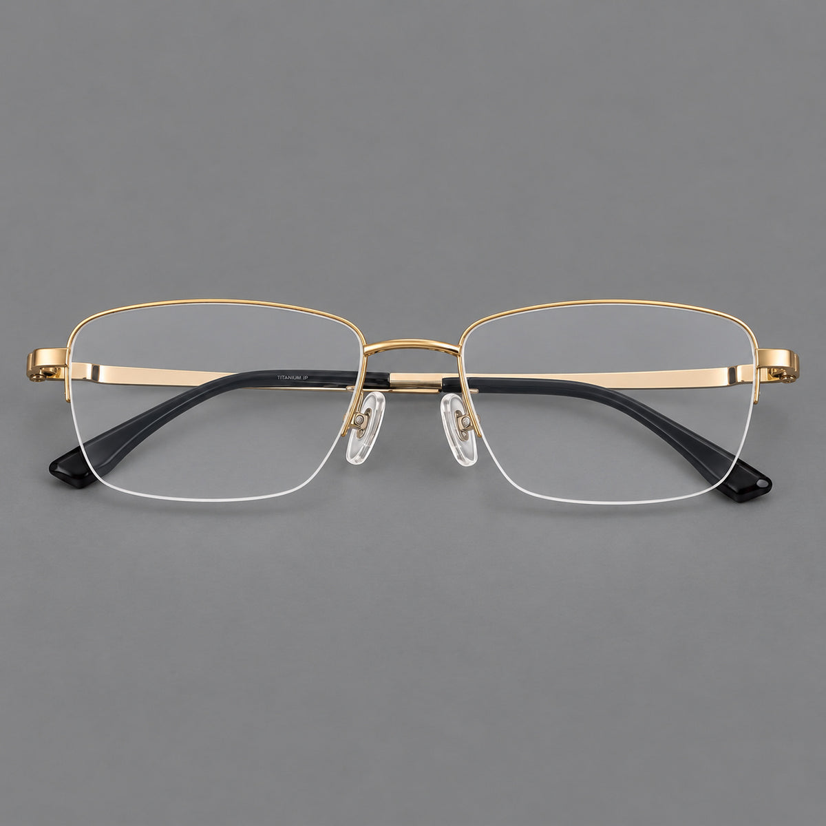 Half frame titanium glasses with rectangular lenses and rounded hinge details — Gold — Front view [CINILY-JD2026-88066-C3]