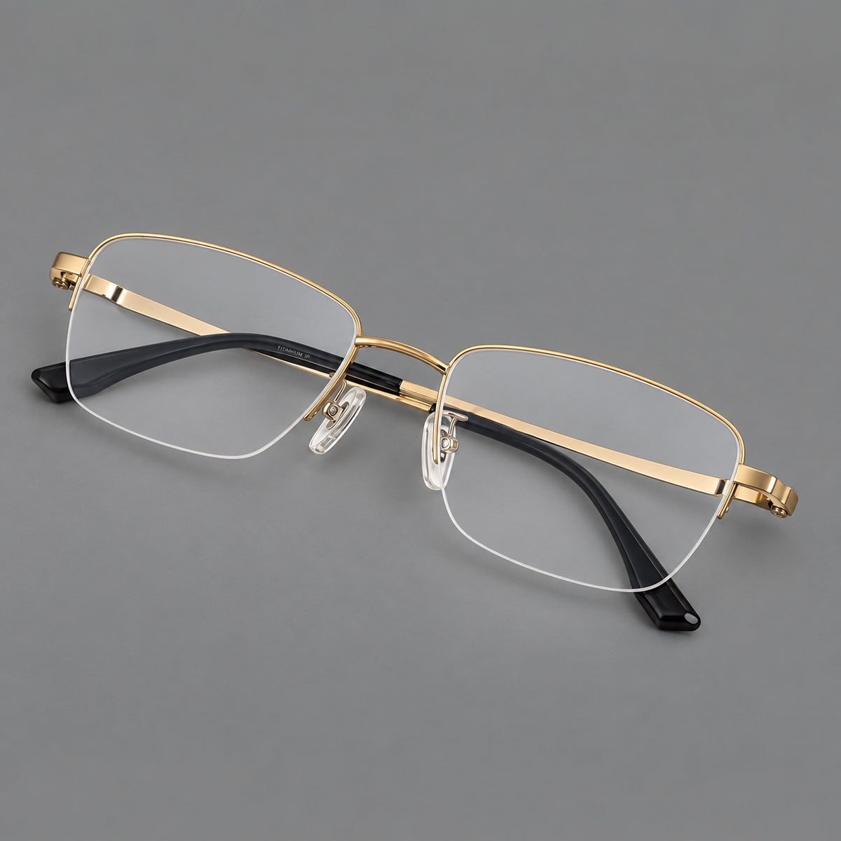Half frame titanium glasses with rectangular lenses and rounded hinge details — Gold — Main view [CINILY-JD2026-88066-C3]