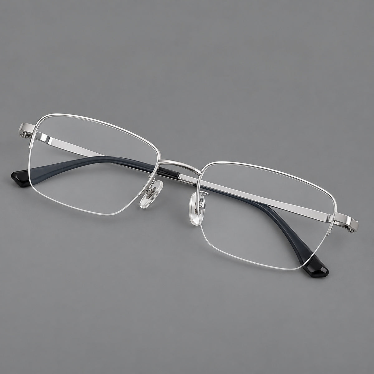 Half frame titanium glasses with rectangular lenses and rounded hinge details — Silver — Main view [CINILY-JD2026-88066-C4]