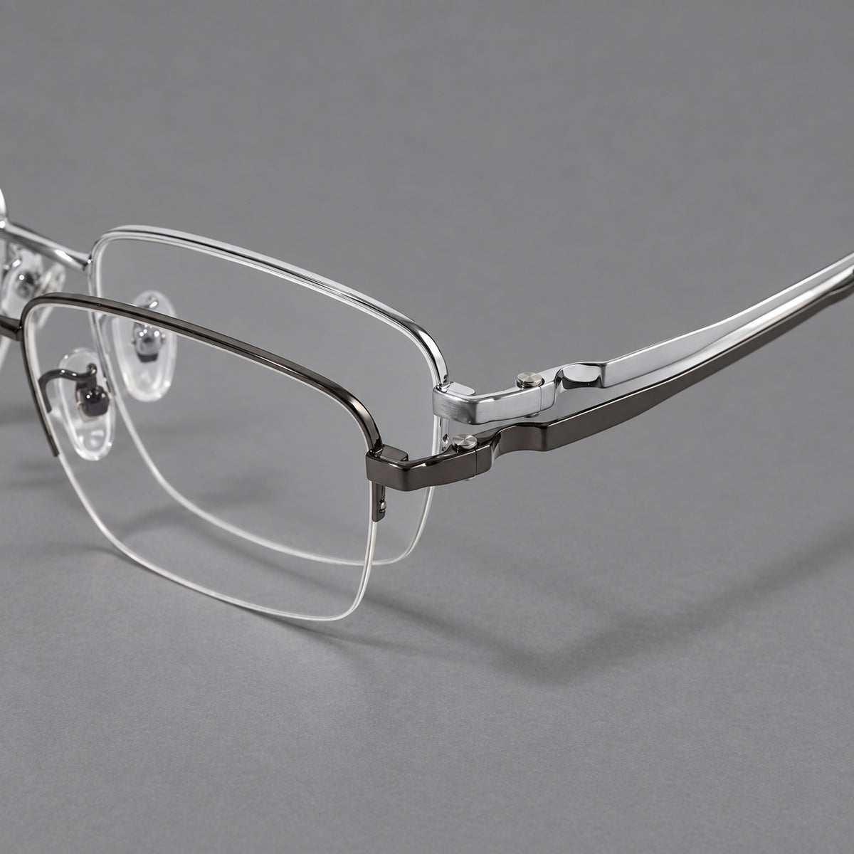 Half frame titanium glasses with rectangular lenses and rounded hinge details — 88066 — Frame details [JD2026-88066]