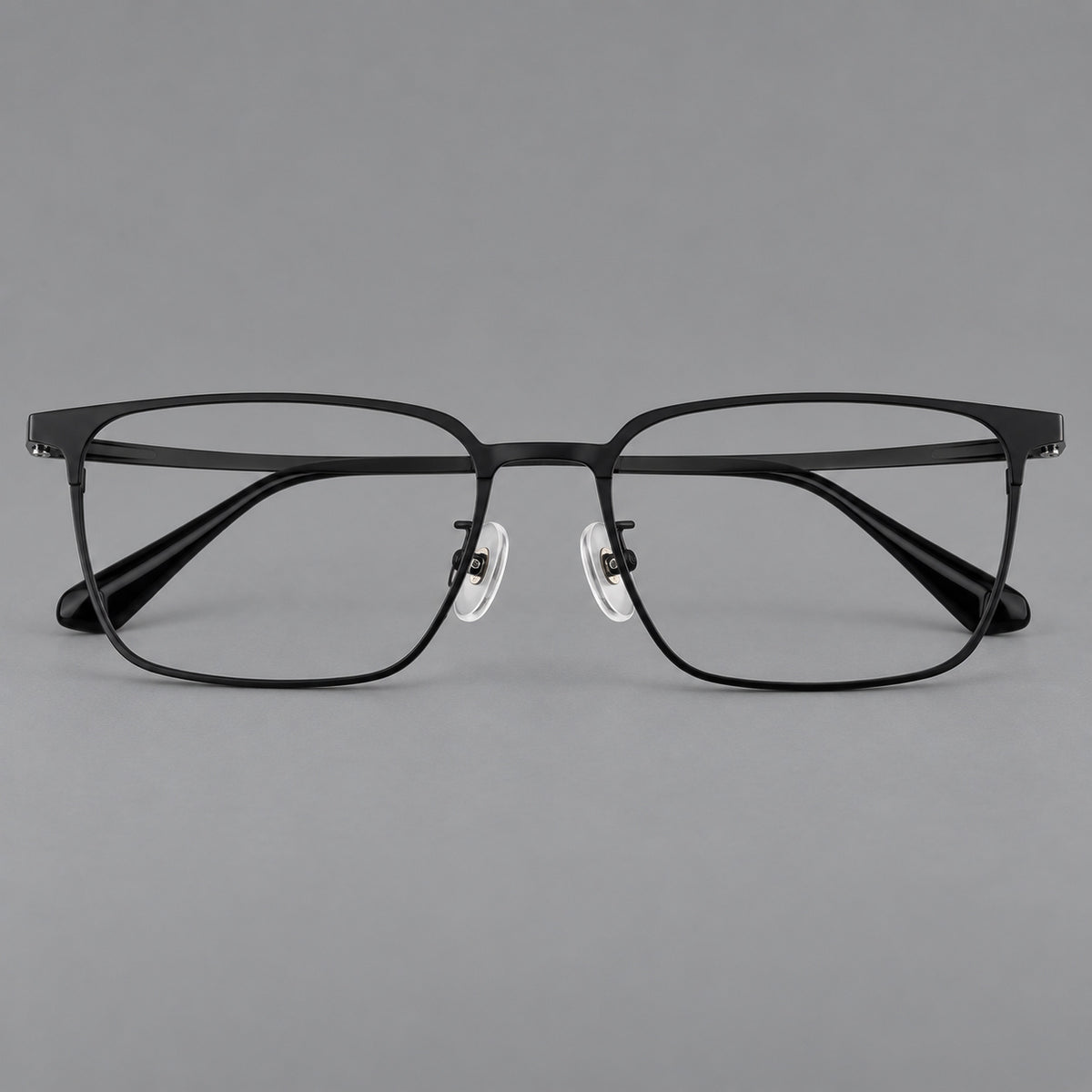 Bold rectangular titanium glasses with strong upper corners and flat metal temples — Black — Front view [CINILY-JD2026-88067-C1]