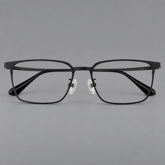 Bold rectangular titanium glasses with strong upper corners and flat metal temples — Black — Front view [CINILY-JD2026-88067-C1]