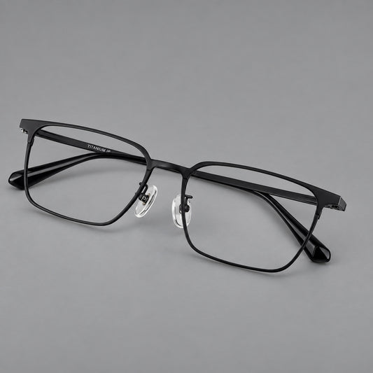 Bold rectangular titanium glasses with strong upper corners and flat metal temples — Black — Main view [CINILY-JD2026-88067-C1]
