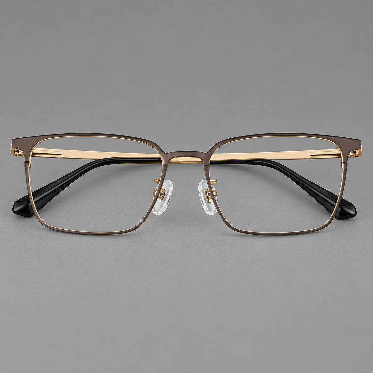 Bold rectangular titanium glasses with strong upper corners and flat metal temples — Gold — Front view [CINILY-JD2026-88067-C3]
