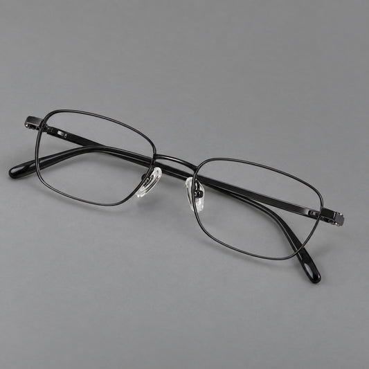 Shallow rectangular titanium glasses with a broad bridge and stepped temple joins — Black — Main view [CINILY-JD2026-88068-C1]
